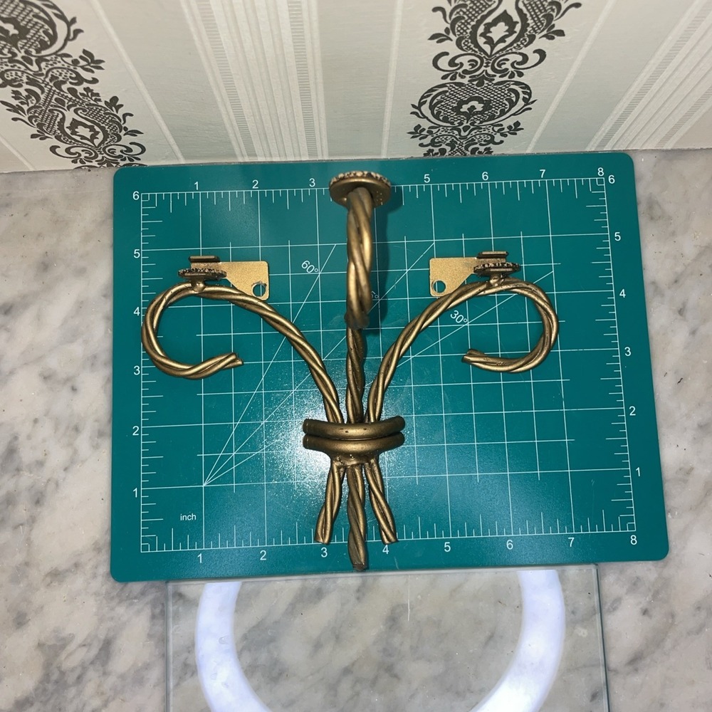 MCM Vtg Glass & Goldtone Metal Wall Shelf Twisted Ribbon Accent Hollywood 5X7"